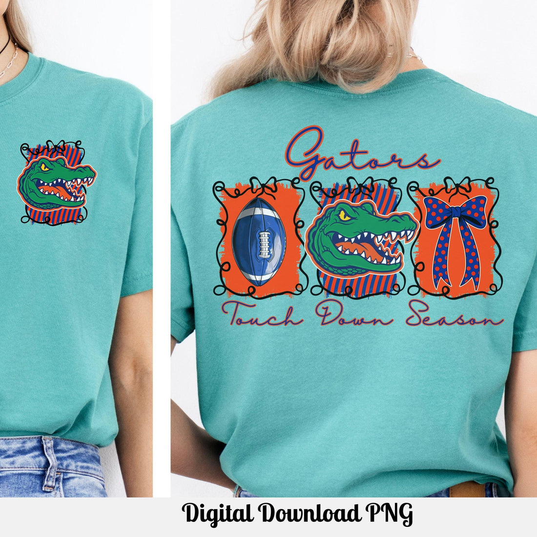 Gators Blue Orange Coquette Bow Football Touch Down Season PNG
