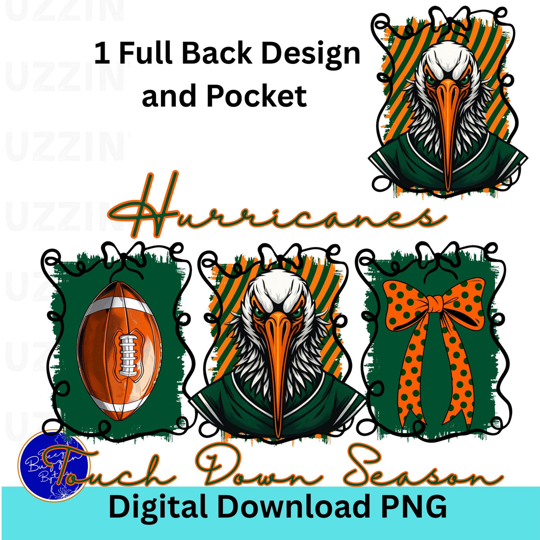 Hurricanes Green Orange Coquette Bow Football Touch Down Season PNG