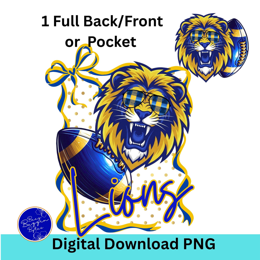 Lions Coquette Bow Polka Dot PNG Blue Gold