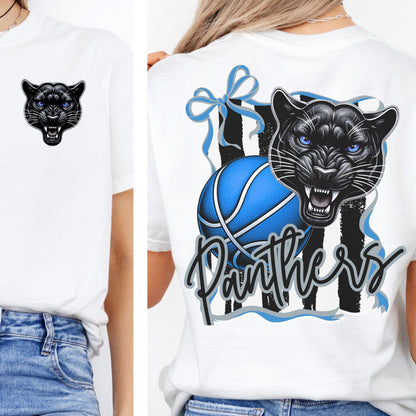 Panthers Basketball Coquette  Bow Stipe Pattern PNG Black Blue