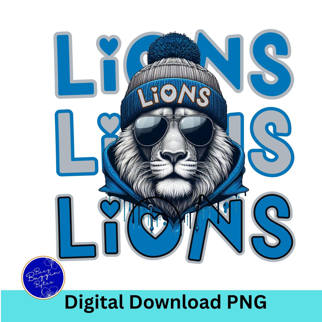 Cool Gray & Blue Lions Repeat Theme Game Day PNG