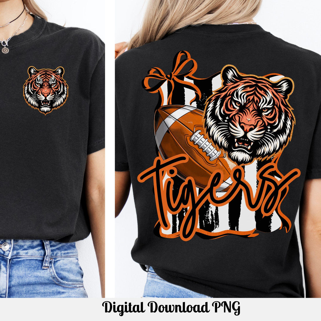 Tigers Coquette Stripe Design Football  PNG
