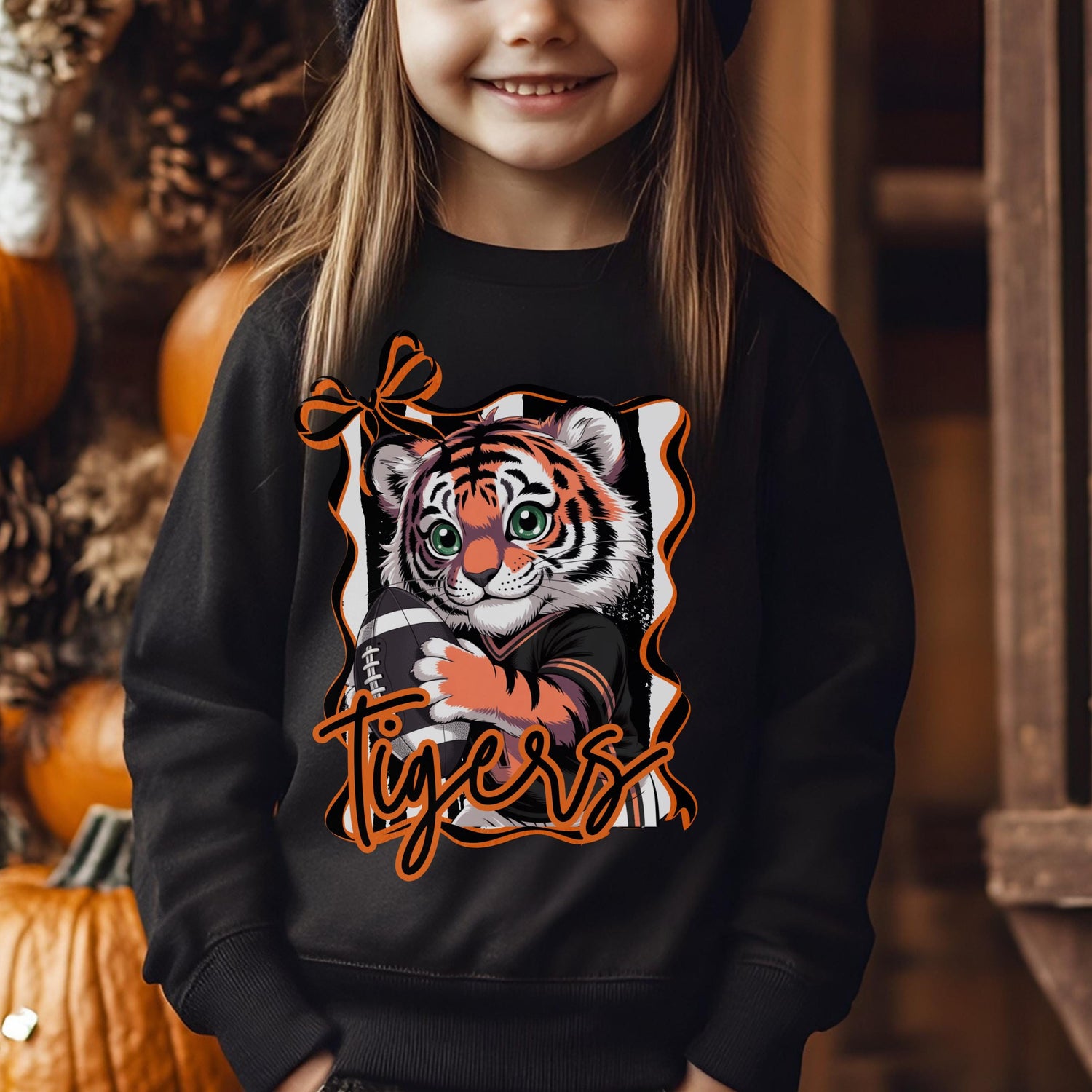 Tigers Kids 2 Cute Football Bundle Designs PNG Black Orange
