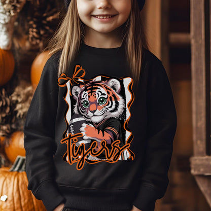 Tigers Kids 2 Cute Football Bundle Designs PNG Black Orange
