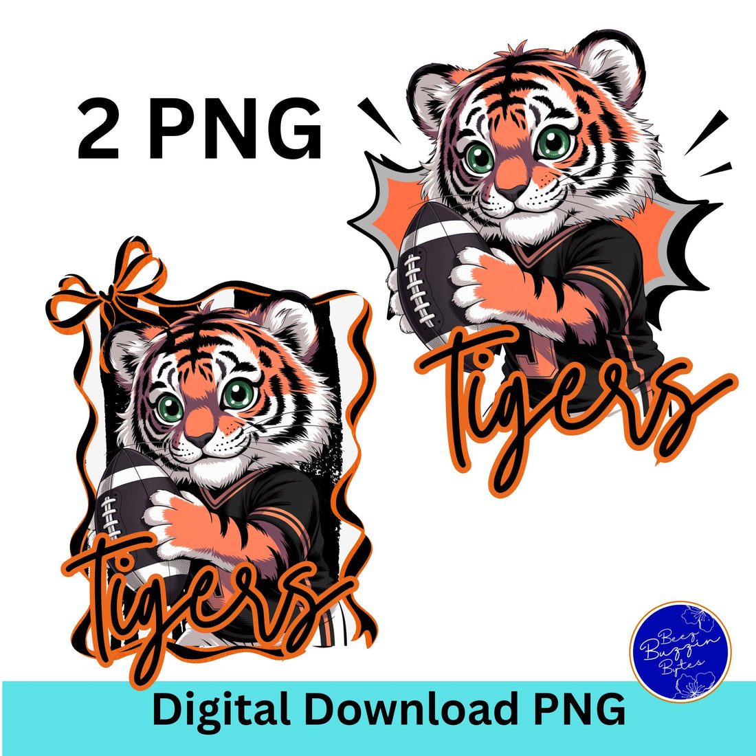 Tigers Kids 2 Cute Football Bundle Designs PNG Black Orange