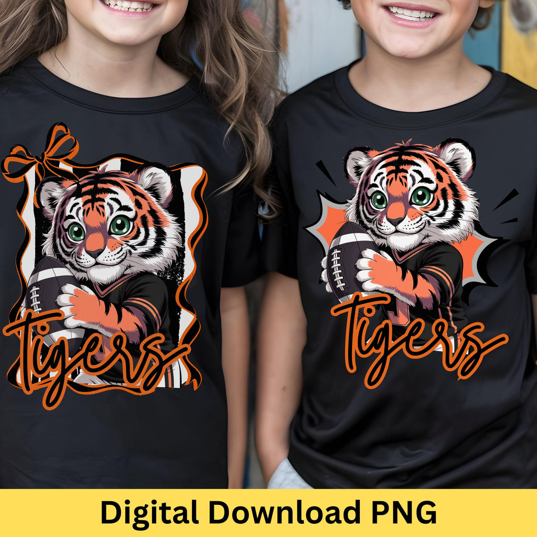 Tigers Kids 2 Cute Football Bundle Designs PNG Black Orange