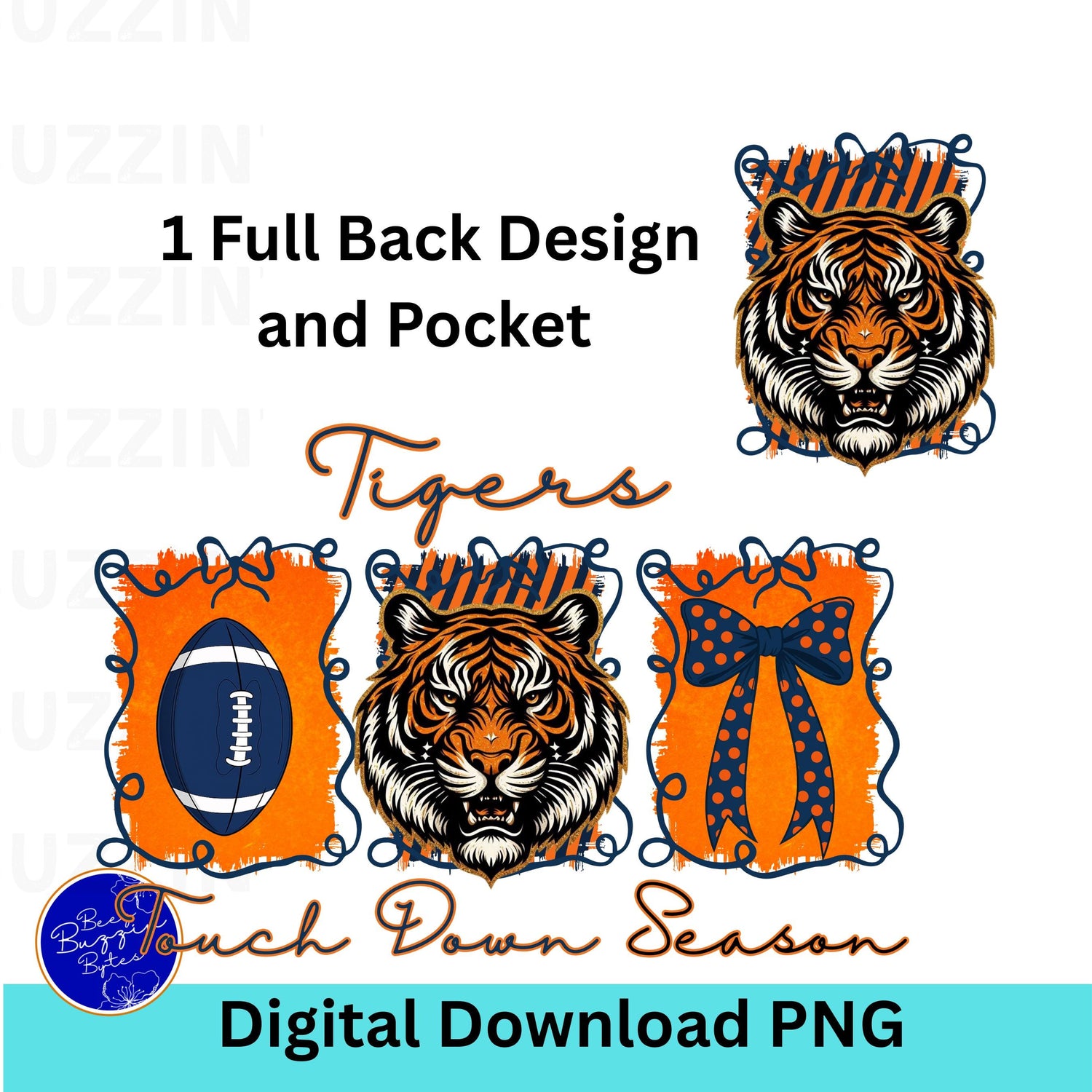 Tigers Coquette Football PNG Navy Orange