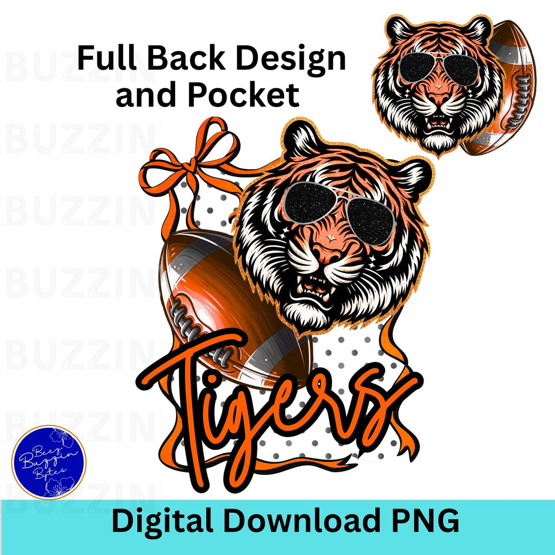 Tigers Cool Coquette Bow Sunglass PNG Black Orange