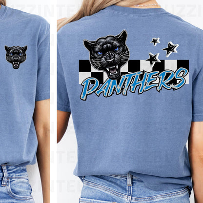 Panthers Trendy Checker Design With Star Elements PNG