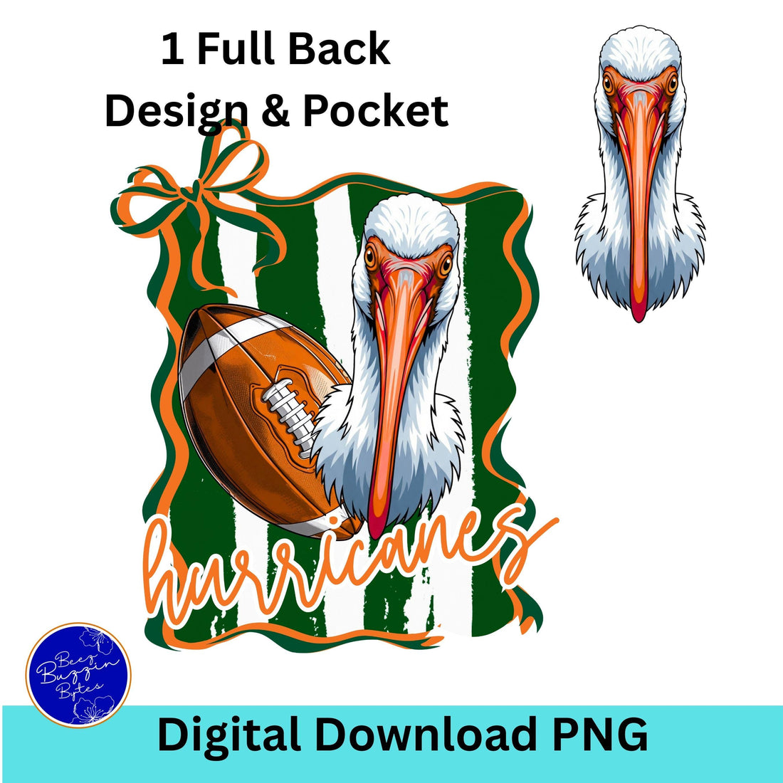 Hurricanes Coquette Bow Football PNG Stripe Design