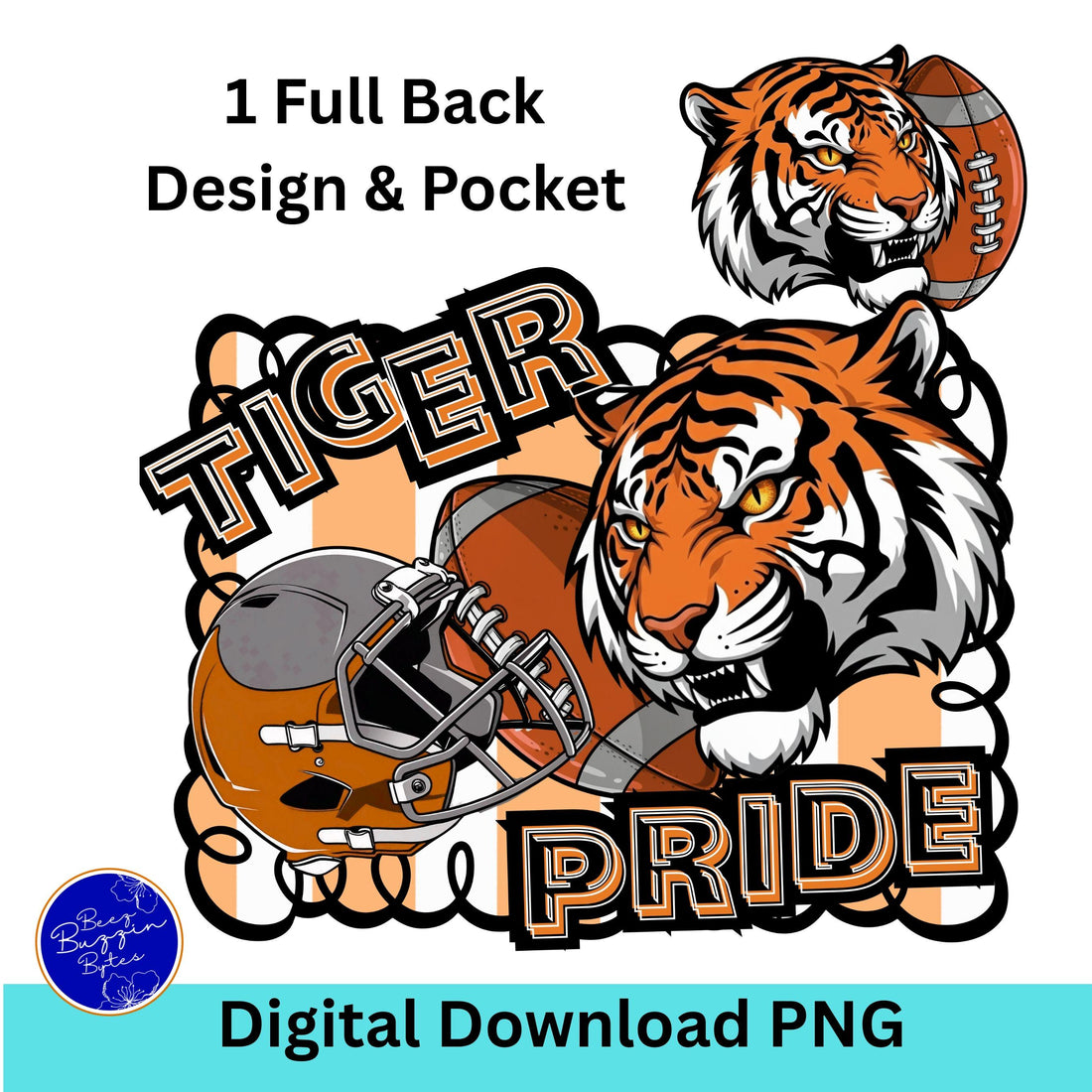 Tiger Pride Football Trendy Stripe Design PNG