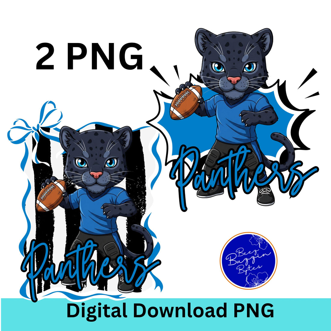 Panthers Kids Football Matching PNG Bundle Blue Black