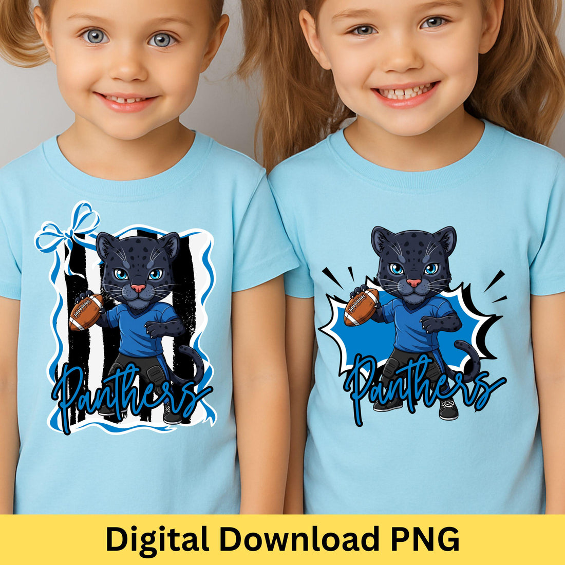 Panthers Kids Football Matching PNG Bundle Blue Black