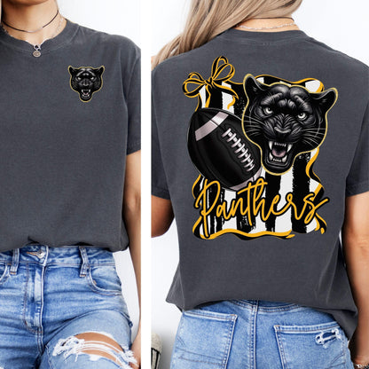 Panthers Coquette Bow Stripe Design Football PNG Black Gold