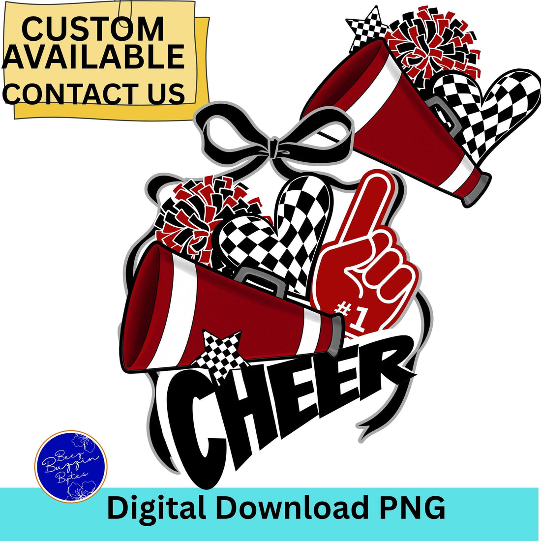 Cheer Spirit Black & Maroon Coquette Bow PomPom Design PNG
