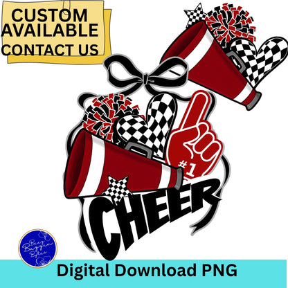 Cheer Spirit Black &amp; Maroon Coquette Bow PomPom Design PNG
