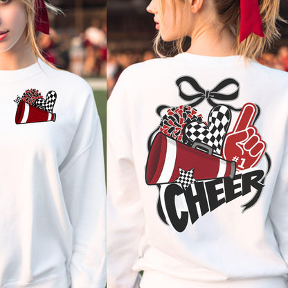 Cheer Spirit Black &amp; Maroon Coquette Bow PomPom Design PNG