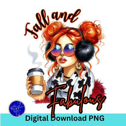 Fall and Fabulous Coffee  Girl PNG