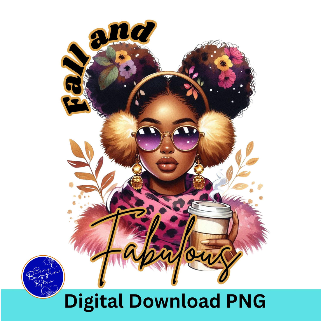 Fall and Fabulous Melanin Coffee Girl PNG