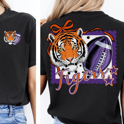 Tigers Trendy Stamp Coquette  Bow Football PNG Purple Orange