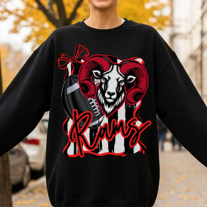 Rams Coquette Bow Stripe Design Football PNG Red Black