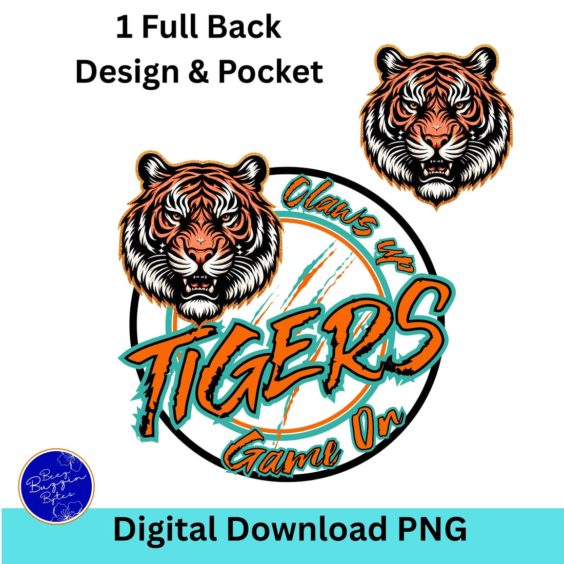 Tigers  Claws Up Circle Design PNG Turquoise Orange