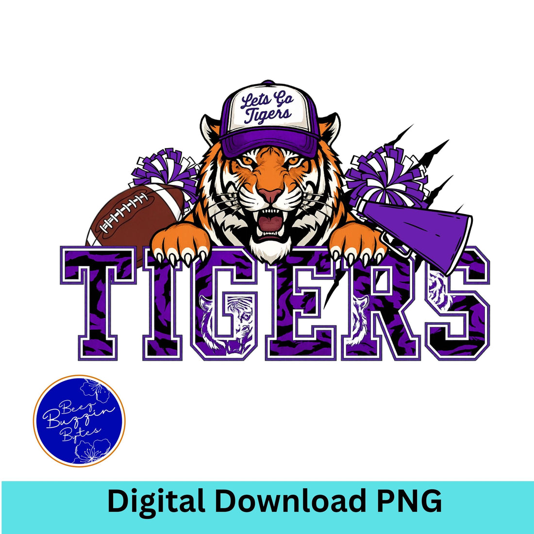 Tigers Trendy Cheer Football PNG Purpel