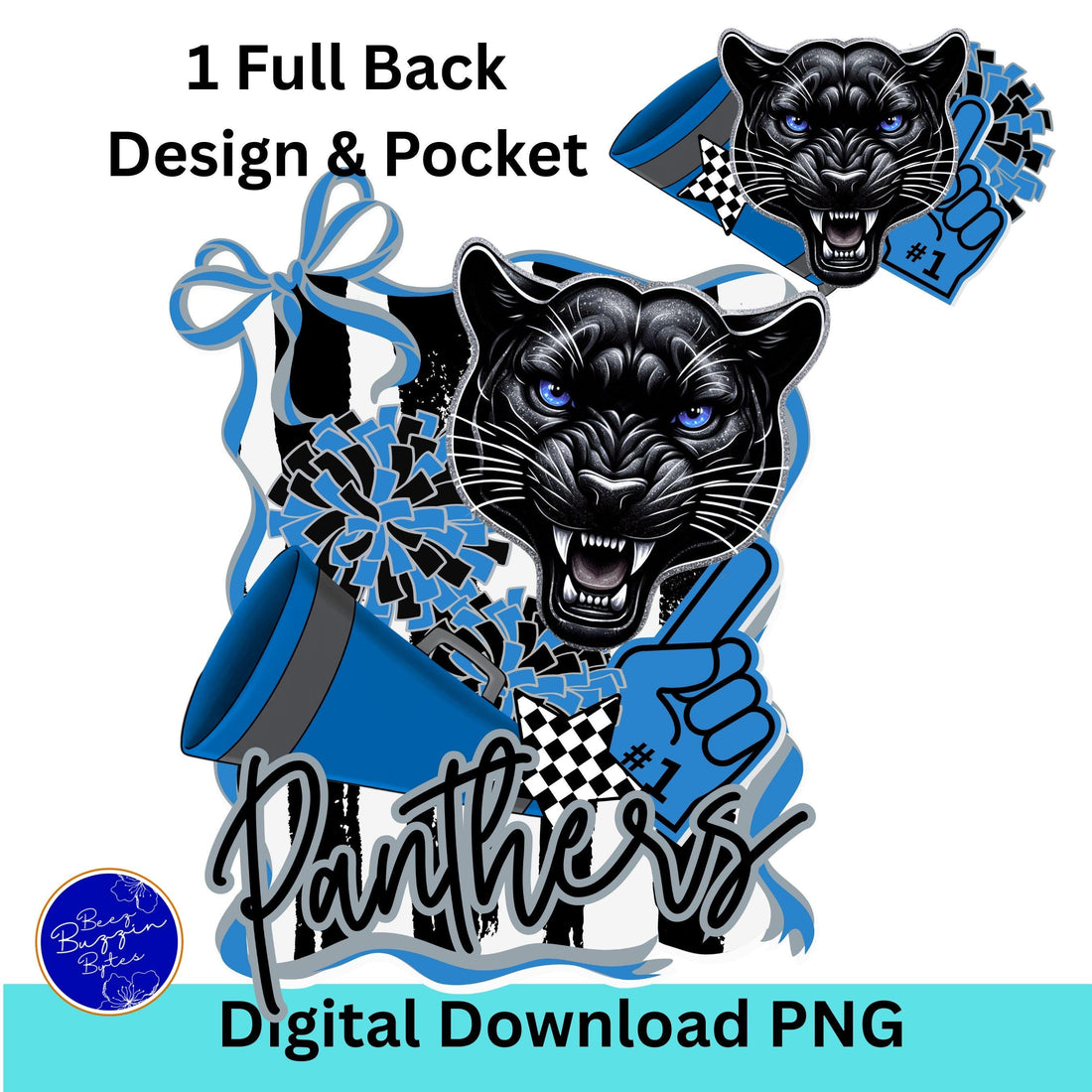 Panthers Cheer Coquette Bow Stripe Design PNG