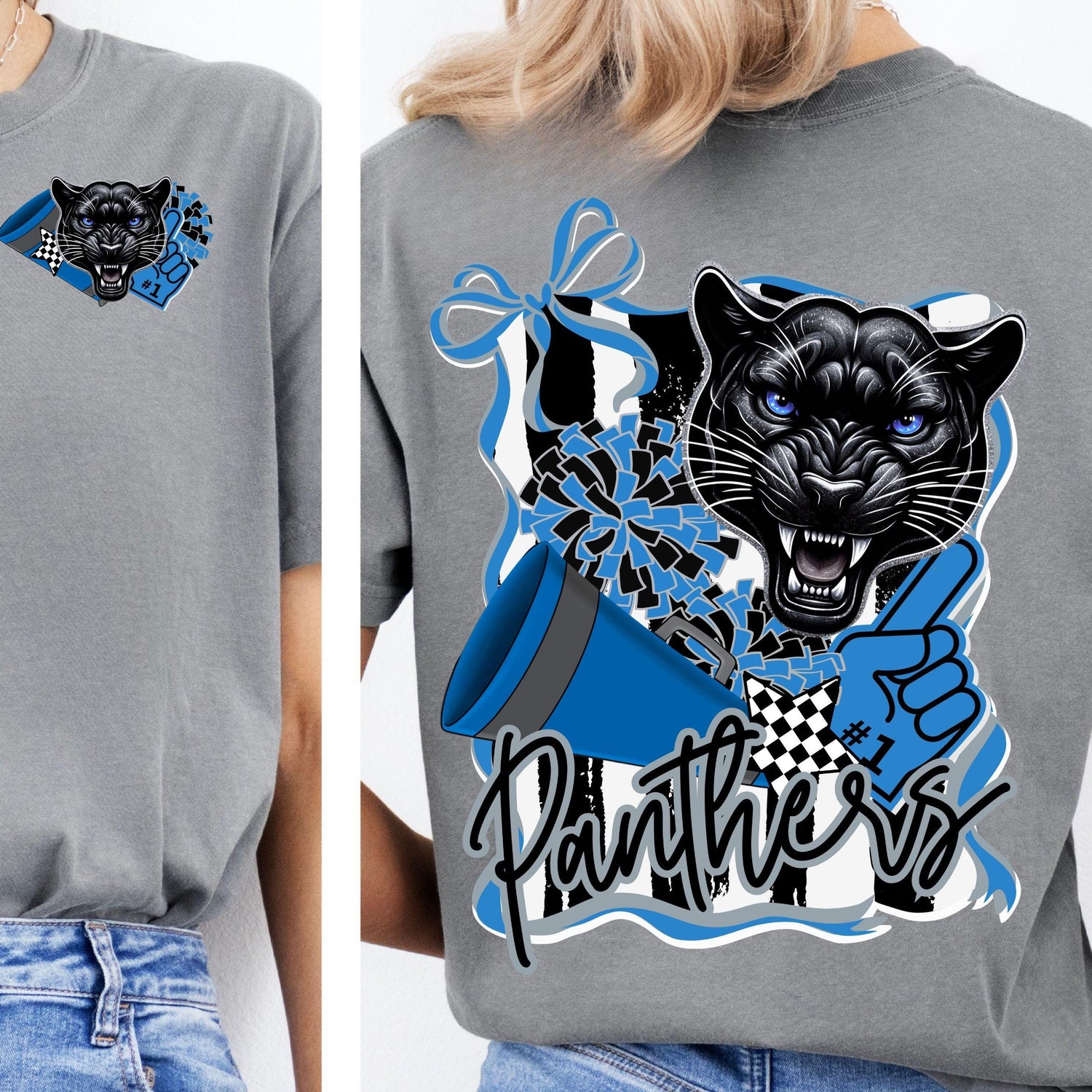Panthers Cheer Coquette Bow Stripe Design PNG