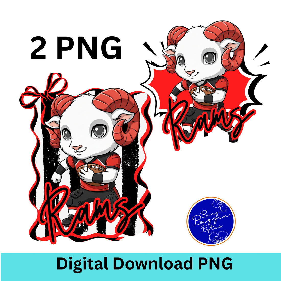 Rams Kids Matching Red &amp; Black PNG Bundle
