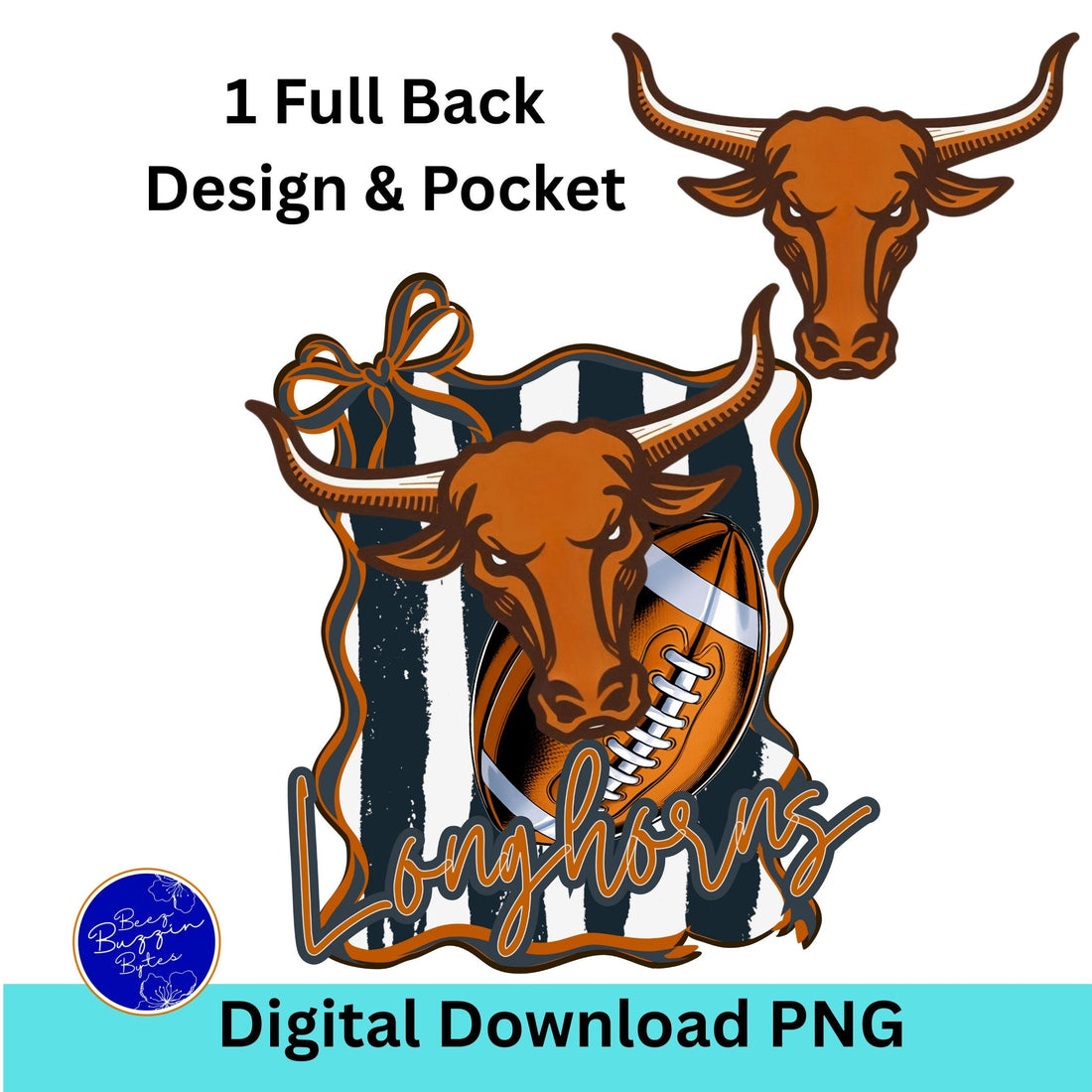 Longhorn Coquette Bow Stripe Design Football PNG