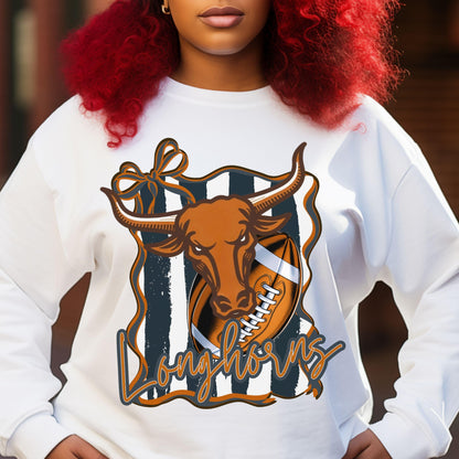 Longhorn Coquette Bow Stripe Design Football PNG