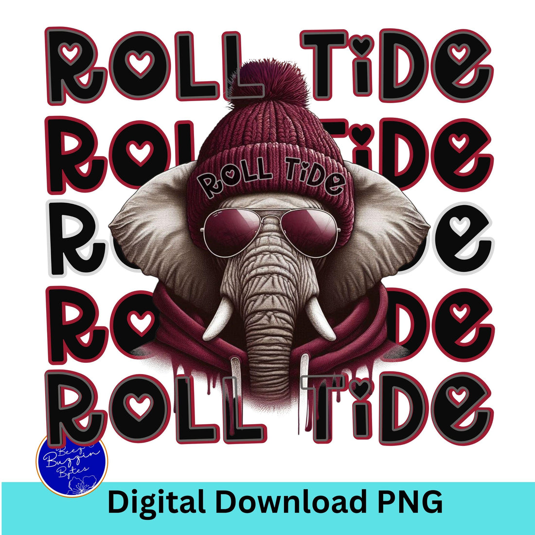 Cool Gray & Burg Roll Tide Elephant Repeat Theme Game Day PNG