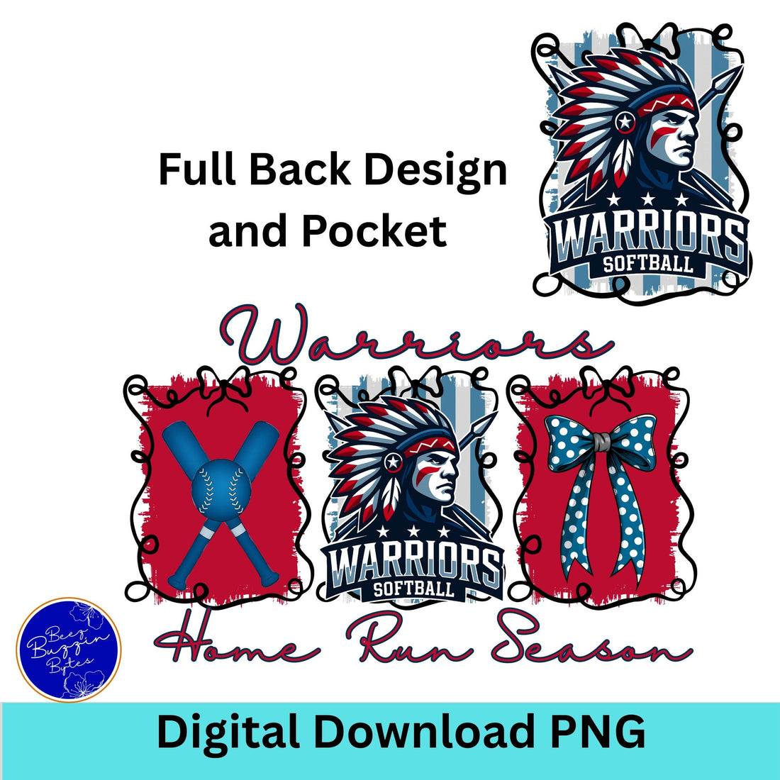 Warriors Softball Coquette Bow Touch Down Season PNG