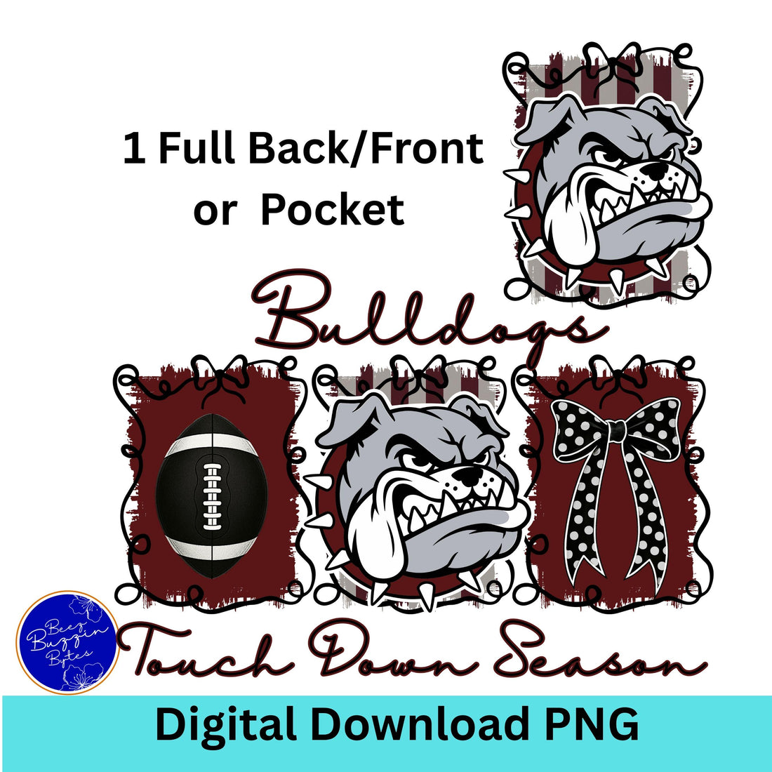 Bulldogs Coquette Bow Football Touch Down Season PNG