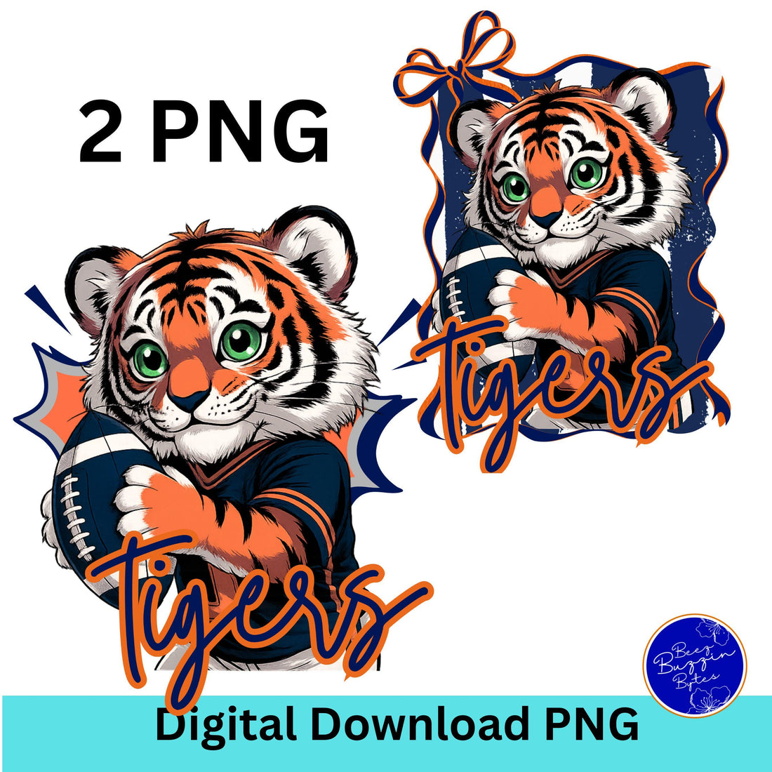 Tigers Kids 2 Cute Football Design PNG Blue Orange