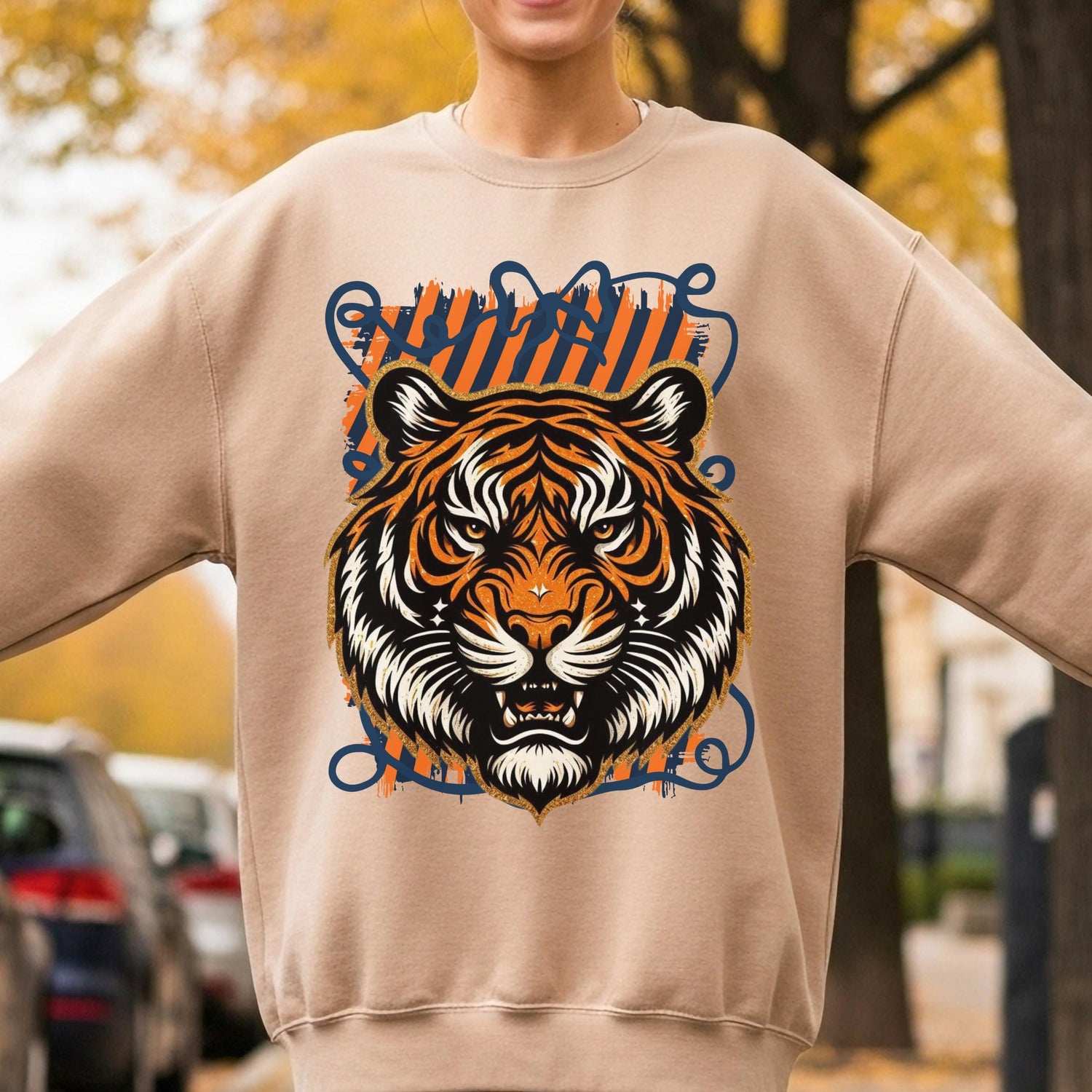 Tigers Coquette Football PNG Navy Orange