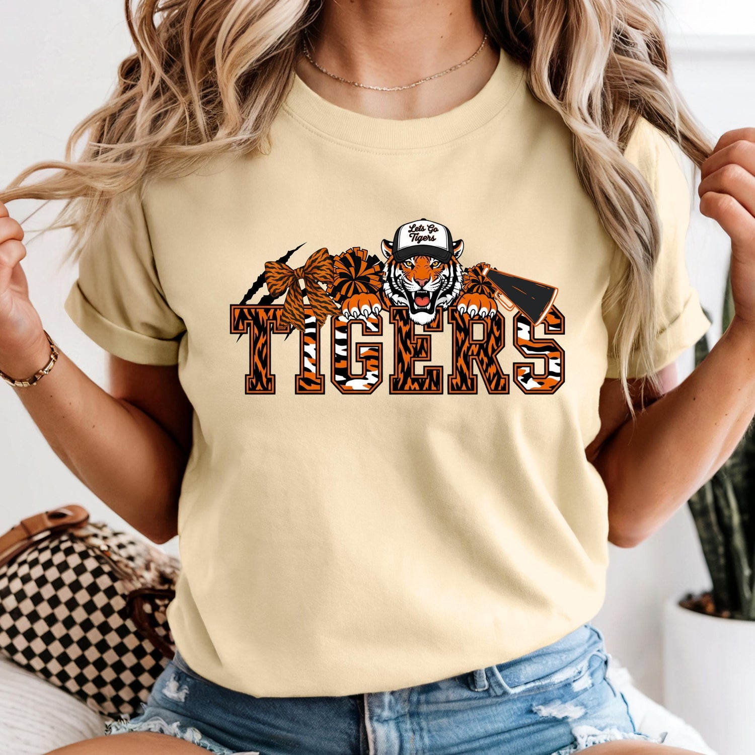 Tigers Cheer Shirt Coquette Bow PNG Download