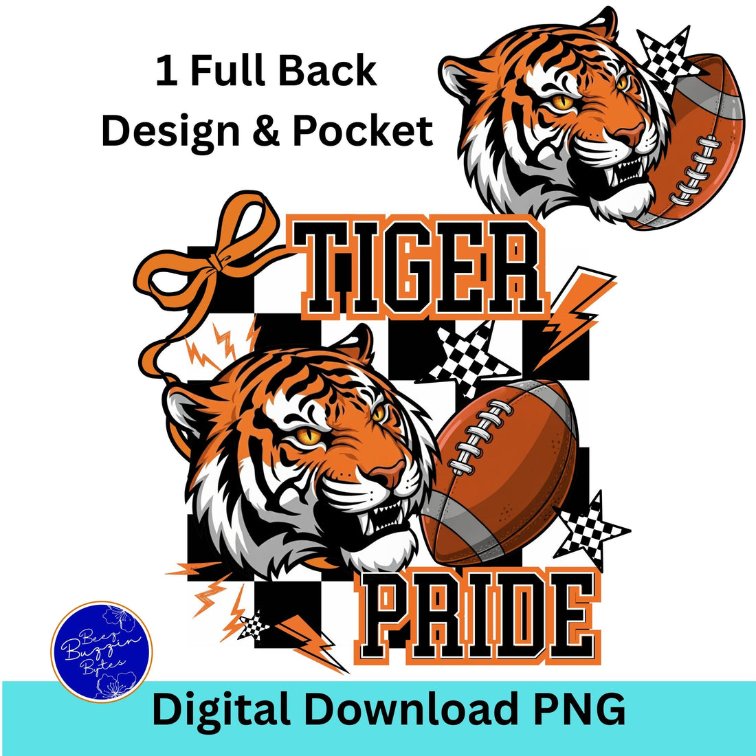 Tigers Coquette Football  PNG Trendy Checker Design