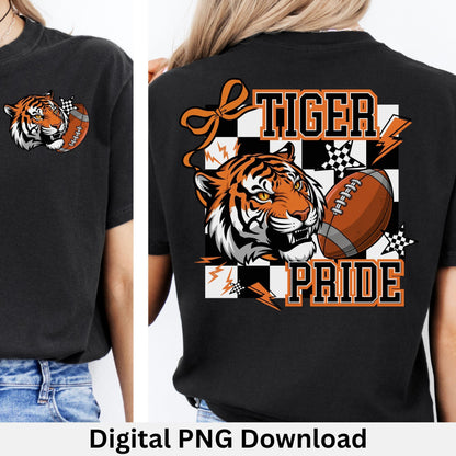Tigers Coquette Football  PNG Trendy Checker Design