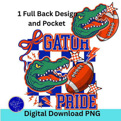 Gators Blue Orange Coquette Bow -Trendy Checker Design PNG