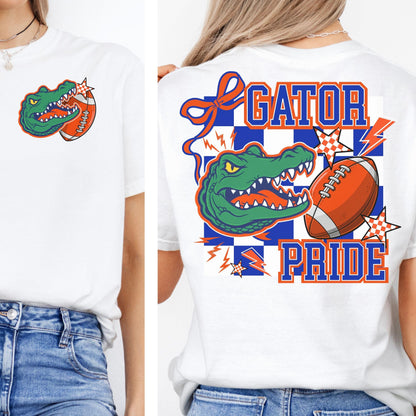 Gators Blue Orange Coquette Bow -Trendy Checker Design PNG