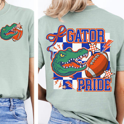 Gators Blue Orange Coquette Bow -Trendy Checker Design PNG