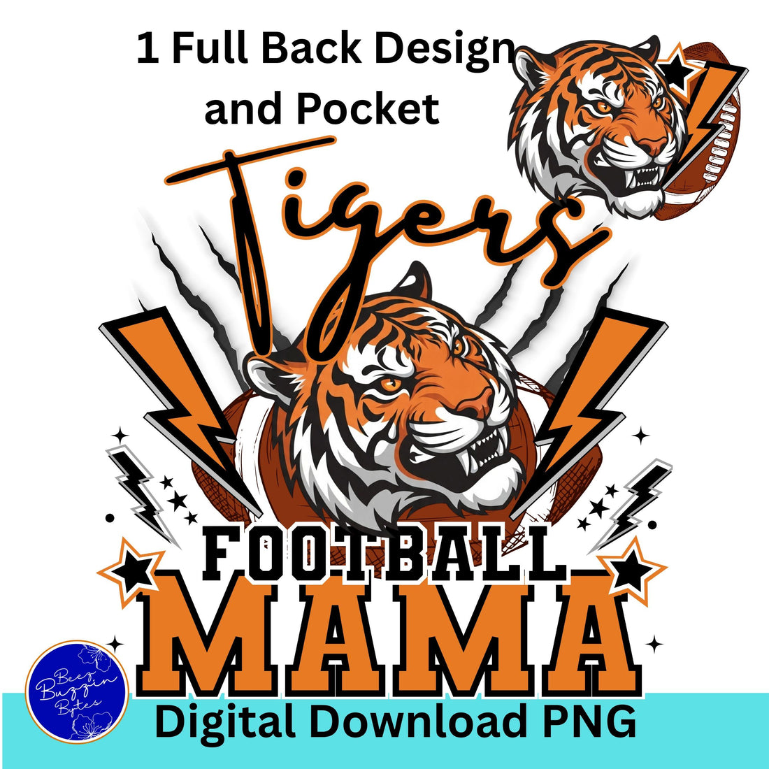 Tigers Lightning Football Mama PNG