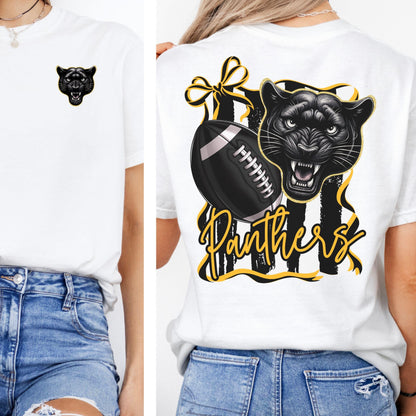 Panthers Coquette Bow Stripe Design Football PNG Black Gold