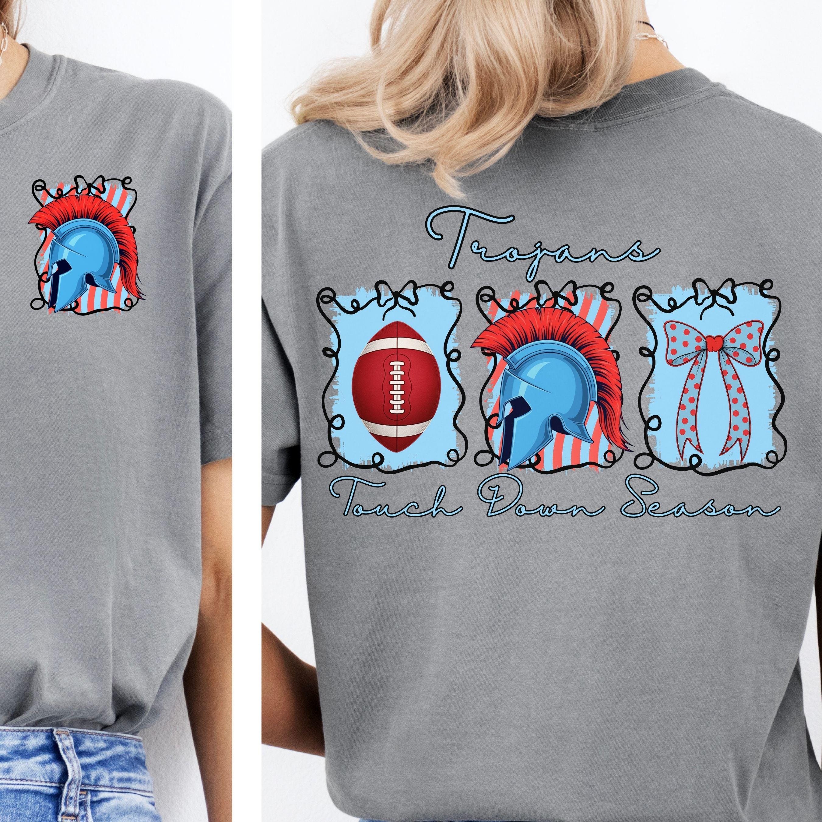 Trojans Coquette Bow Touch Down Season Football Light Blue Red PNG