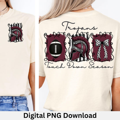 Trojans Coquette Bow Touch Down Season Football PNG