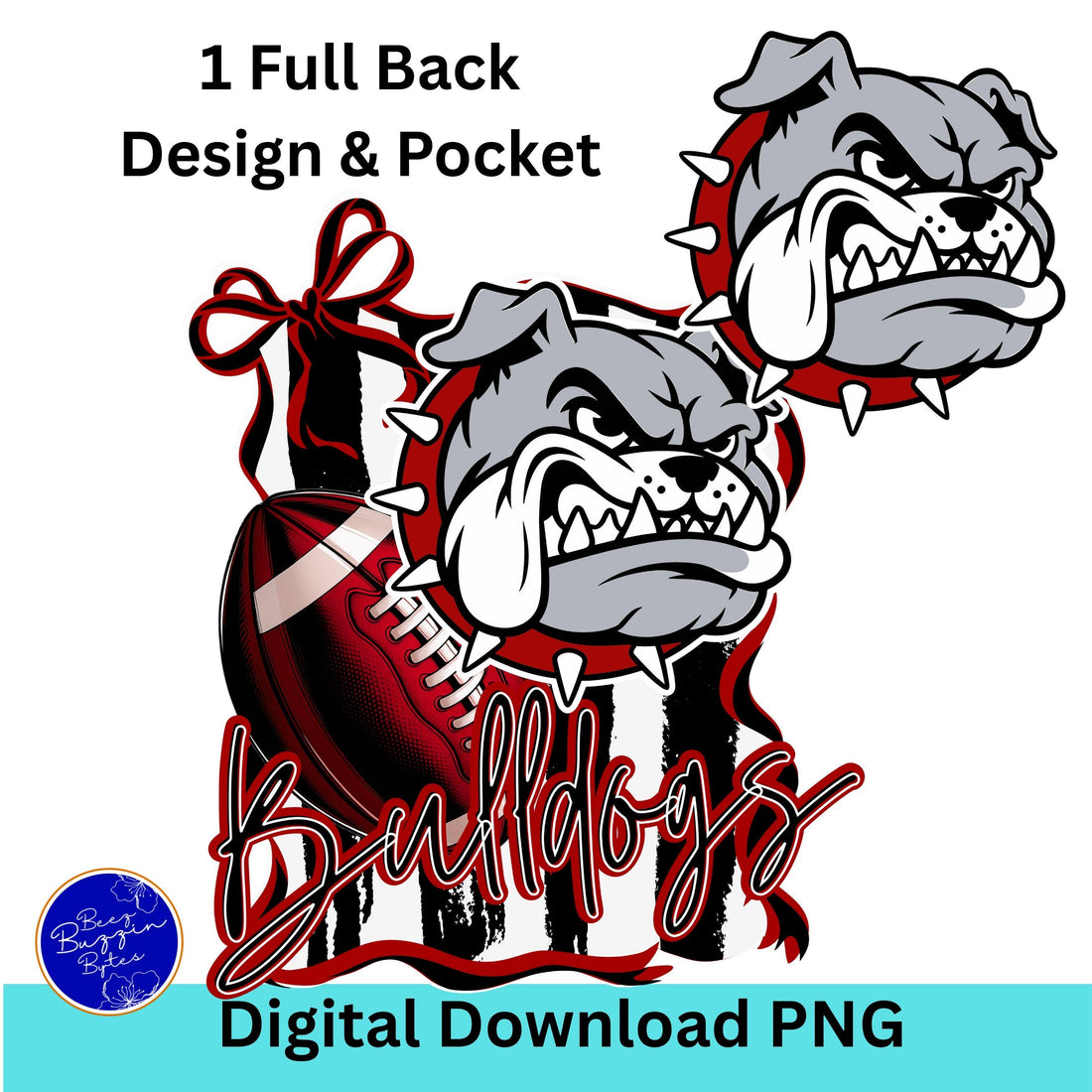 Bulldogs Red Black Coquette Stripe Football PNG