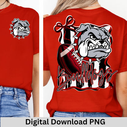 Bulldogs Red Black Coquette Stripe Football PNG