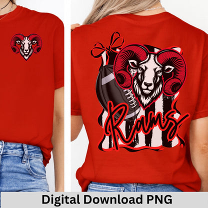 Rams Coquette Bow Stripe Design Football PNG Red Black